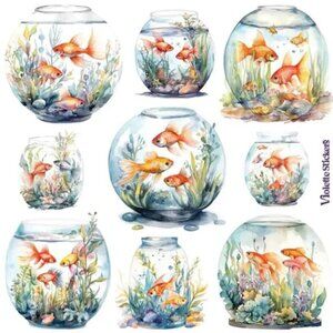 3 for $10 - Goldfish Bowl Stickers - 1 Sticker Sheet‎ for Scrapbooks & More